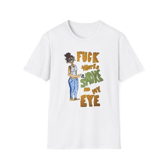 "Smoke in Your Eye" Unisex Heavy Cotton Tee, Woman Smoking Art Print, Pencil Marker Drawing Shirt, Graphic Tee, Gift for Smokers, Vintage