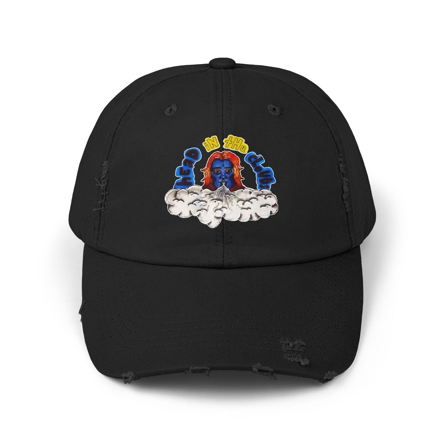 HEAD IN THE CLOUDS Distressed Cap - Hand Drawing Digital Design