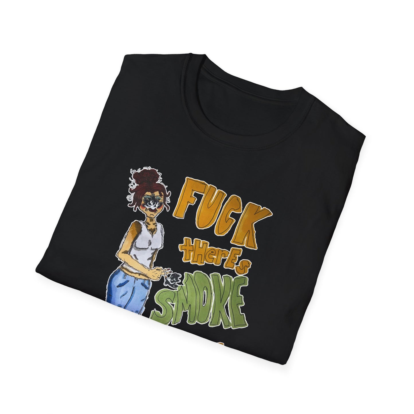 "Smoke in Your Eye" Unisex Heavy Cotton Tee, Woman Smoking Art Print, Pencil Marker Drawing Shirt, Graphic Tee, Gift for Smokers, Vintage