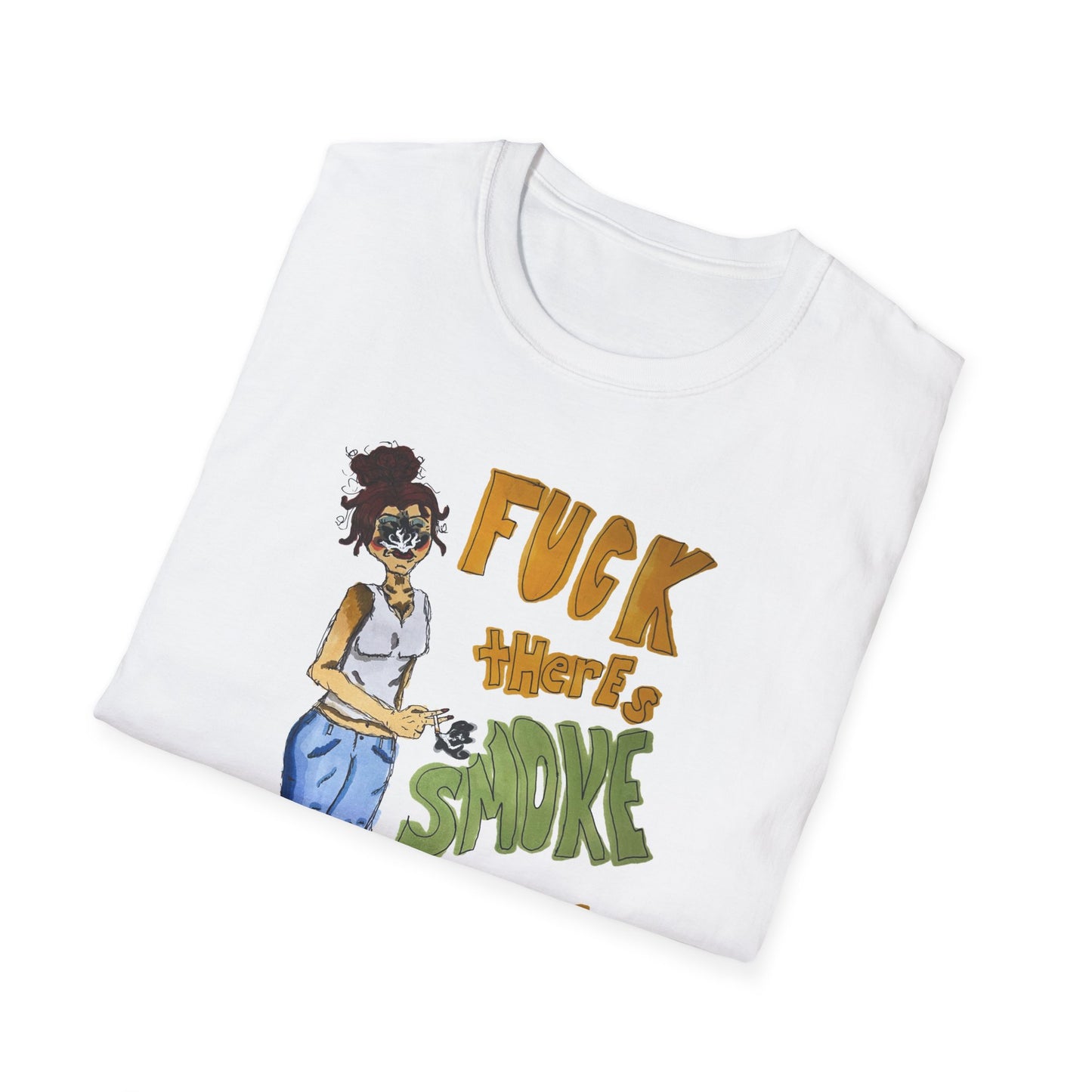 "Smoke in Your Eye" Unisex Heavy Cotton Tee, Woman Smoking Art Print, Pencil Marker Drawing Shirt, Graphic Tee, Gift for Smokers, Vintage