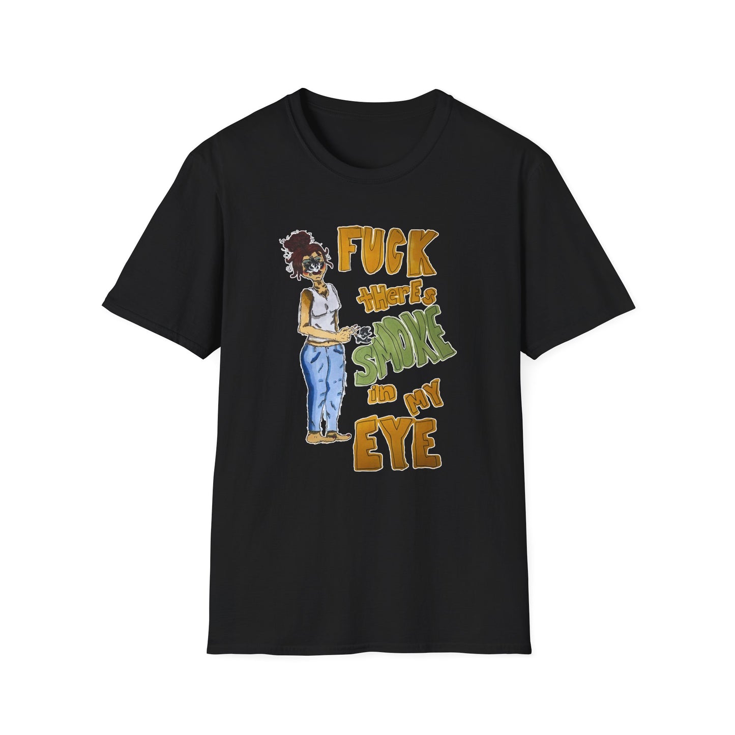 "Smoke in Your Eye" Unisex Heavy Cotton Tee, Woman Smoking Art Print, Pencil Marker Drawing Shirt, Graphic Tee, Gift for Smokers, Vintage