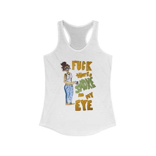 "Smoke in Your Eye" Women's Tank Top - Unique Marker and Pencil Drawing Digital Image, Ideal Racerback Tank, Feminine Sleeveless Shirt, Gift for Smokers